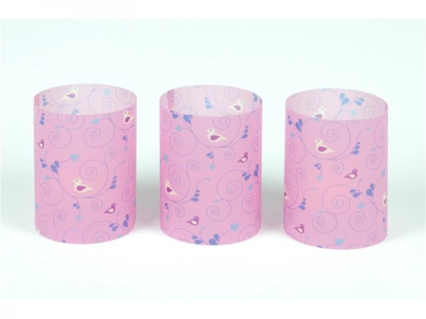 3er Set Windlichter Vogelranken rosa - flach verpackt