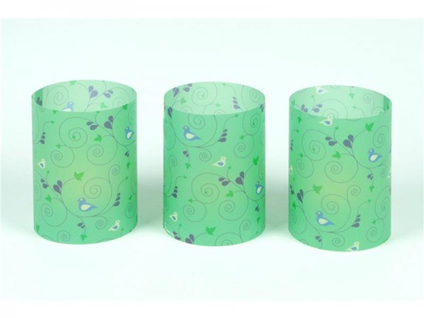 3er Set Windlichter Vogelranken grün - flach verpackt