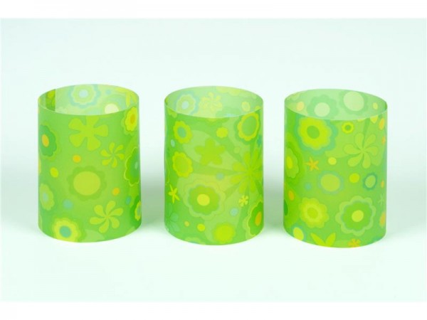 3er Set Windlichter Retro Blumen grün - flach verpackt