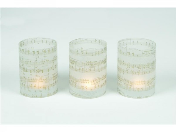 3er Set Windlichter Musik-Noten Gold - flach verpackt