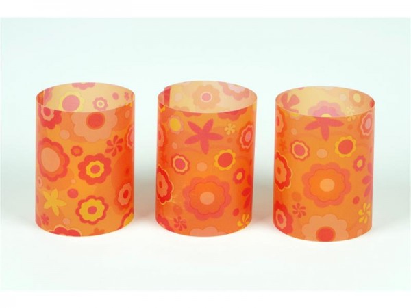 3er Set Windlichter Retro Blumen orange - flach verpackt
